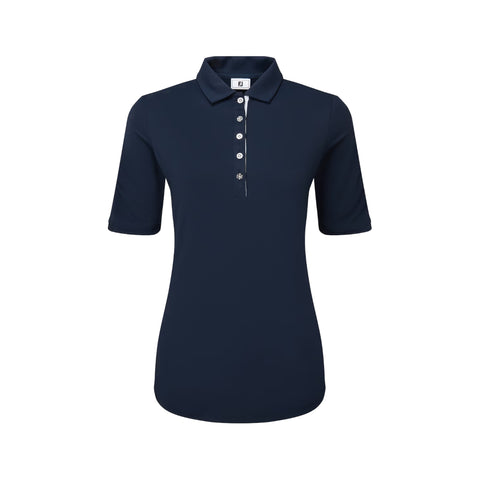Polo à manches mi-longues froncées en fil d'Écosse pour femme