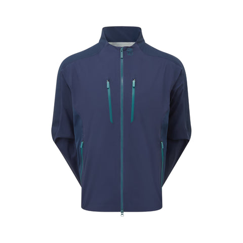 Navy men's long-sleeve golf jacket with blue zip details