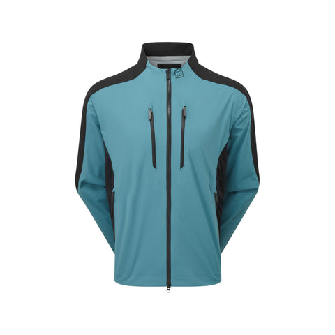 Teal men's long-sleeve full-zip golf jacket with black details