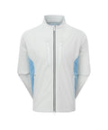 White men's long-sleeve golf jacket with light blue details