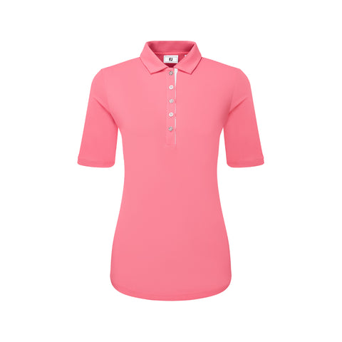 Polo à manches mi-longues froncées en fil d'Écosse pour femme