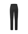 Black rain pants shown from a side profile view on a solid white background.