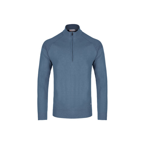 Kjus Kulm Half-Zip midlayer in steel blue with Atlanta blue accents, featuring a half-zip and comfortable fit for outdoor activities.